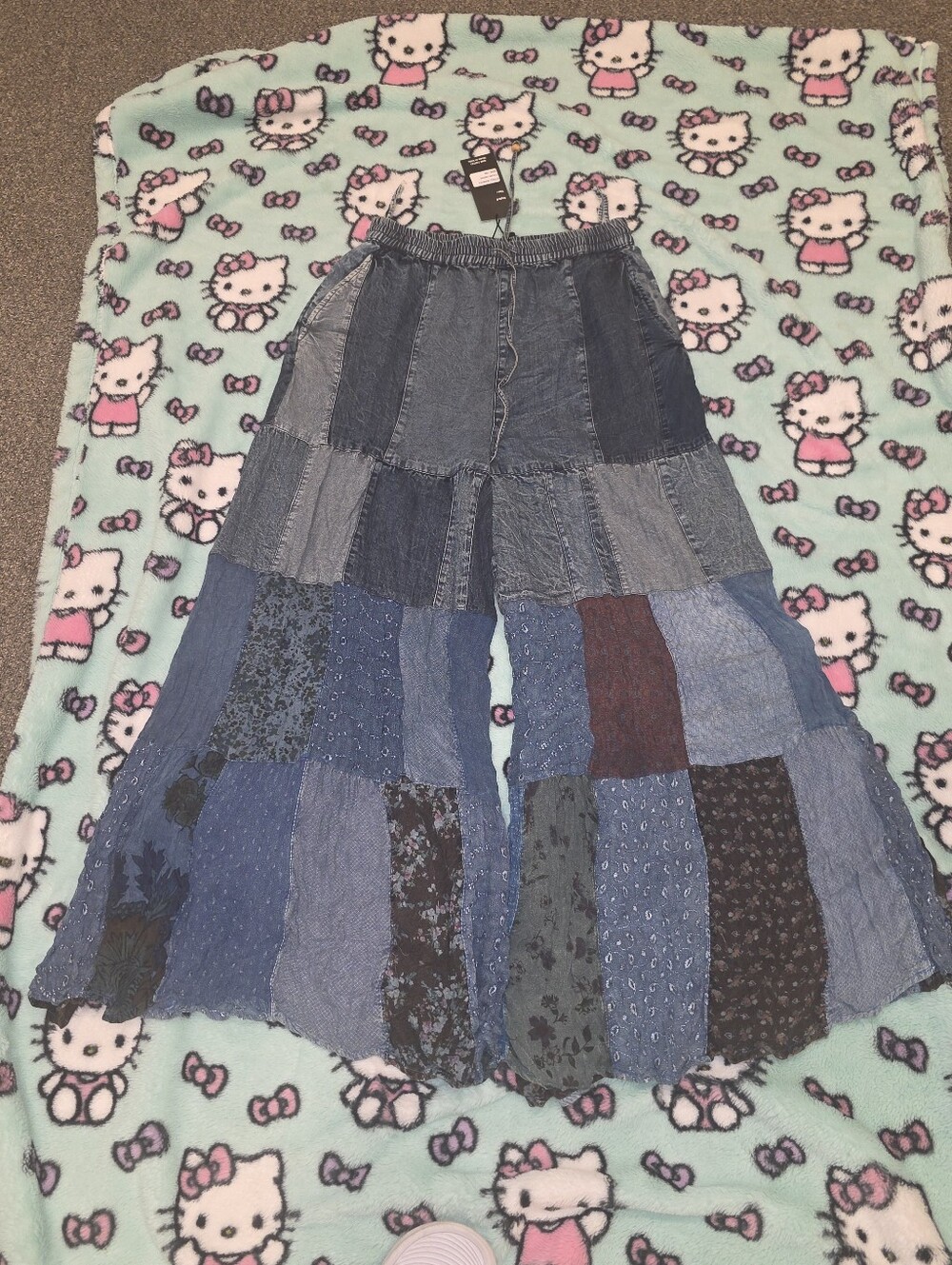 Young Threads Women's Patchwork Wide Leg Pants - Multi Denim - Picture 2 of 3